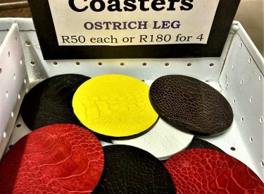 Vibrant, multi colour ostrich shin coasters (R50 each)