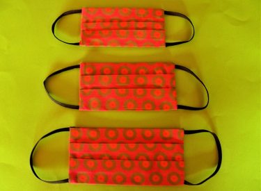 Vibrant traditional Shweshwe masks in small (R40); medium (R45) or large (R50)