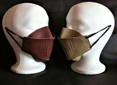 Upholster leather masks in tan and Champaign  